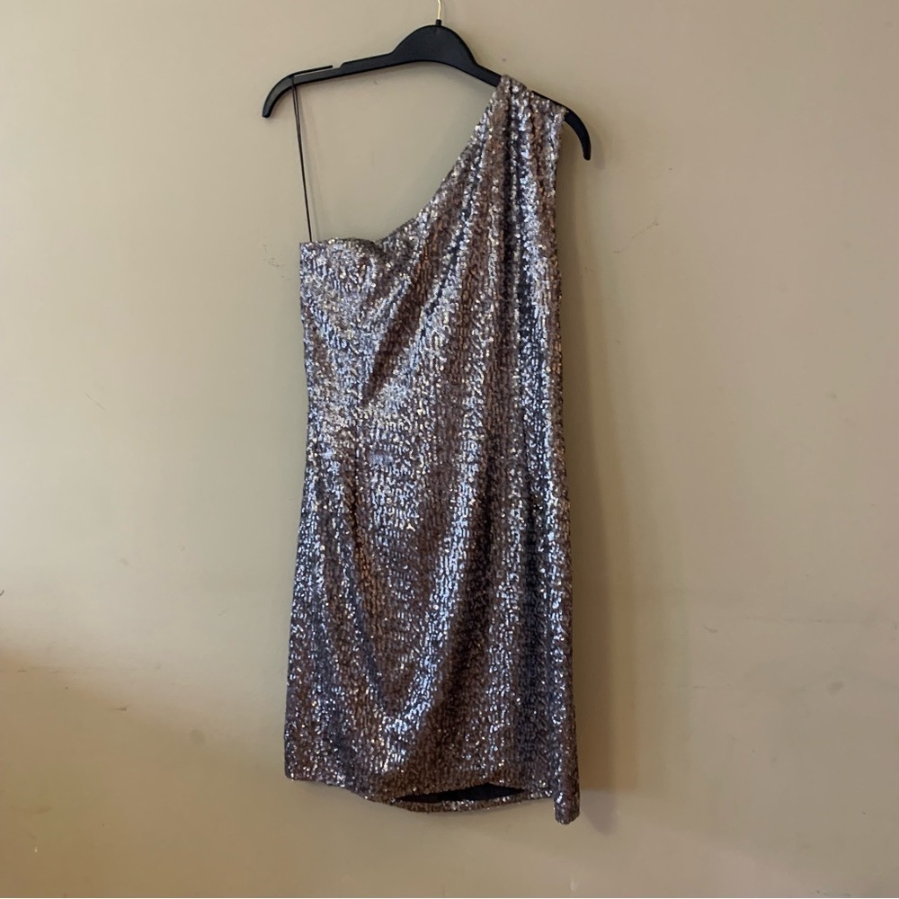 Pamella Roland Silver Sequin One‑Shoulder Dress – Size 12 - Picture 5 of 16